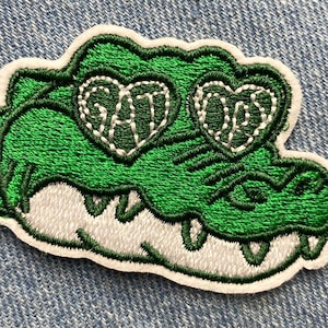 Embroidered Heart Crocodile Patch, Cartoon Alligator Iron On Applique