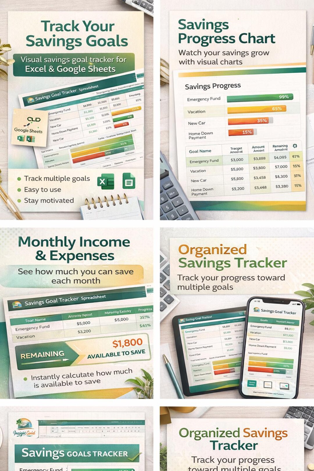 Savings Goal Planner ( Excel & Google Sheets) , Financial Goal ...
