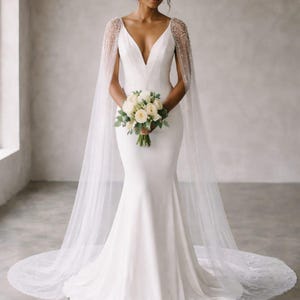 Minimalistischer Perlen-Braut-Cape, eleganter Hochzeits-Overlay, moderner Brautschleier