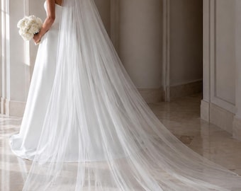 Simple Elegant Cathedral Wedding Veil – Long White Bridal Tulle Veil – Minimalist Bridal Accessories – Soft Sheer Wedding Veil for Bride