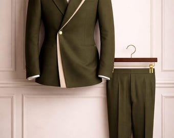 Olive Green Asymmetrical Blazer Suit – Modern Slim Fit Formal Set