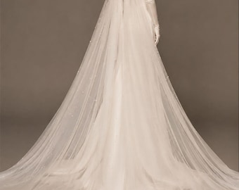 Cape de mariée voile cathédrale, cape de mariage en perles, long voile de mariée en tulle, cape de mariage avec nœud dans le dos, couvre-lit de mariée royal, voile cathédrale élégant