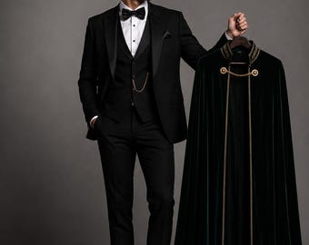 Emerald Green Velvet Cape for Men | Luxury Formal Cloak | Gothic Wedding Cape | Royal Prince Evening Wear | Regency Inspired Men's Cape
