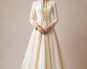 Ivory Victorian Bridal Gown with Embroidered Coat | Royal Wedding Dress | Regency Princess Bridal Outfit | Modest Luxury Bridal Wear
