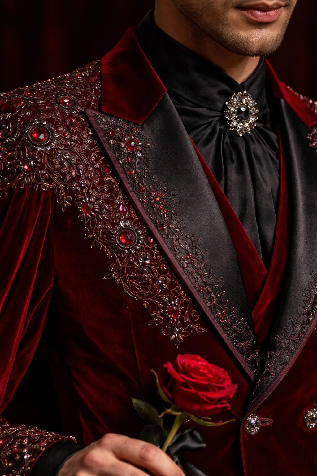 Vampire Formal Men’s Red Velvet Gothic Victorian Coat With Cape, Embroidered Blazer ...