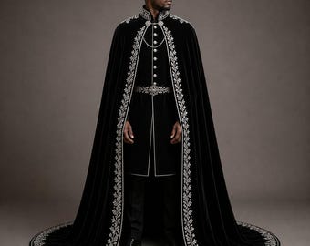 Black Gothic Victorian Coat with Dramatic Cape – Vintage Steampunk Inspired Formal Outerwear