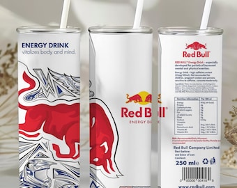 エナジードリンク RedBull タンブラーラップ：20 オンス スキニータンブラー昇華デザイン (デジタルダウンロード PNG)