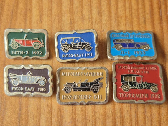 Vintage Soviet Car Pins Set 1970s-80s USSR Automotive Badges Classic Rare Collectible Enamel Auto Emblems Historical Gift for Car Collectors