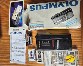 Olympus Pearlcorder S721 Microcassette Recorder Auto Reverse Full Set Box Manual Tapes 1990s Vintage Dictaphone Working