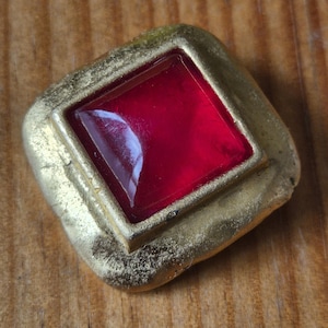 Vintage LANCOME Paris Brooch Pendant, 1990s Red Glass Cabochon Gold Tone 2-in-1 Jewelry