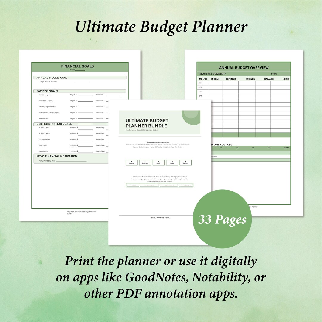 Budget Planner Printable 33 Pages | Monthly Budget Tracker, Expense Log ...