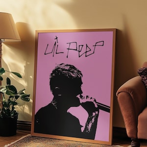 リル・ピープのポスター｜ヘルボーイの音楽ウォールアート｜グスタフ・アールのヒップホップ額入りプリント｜エモラップ風インテリア｜リル・ピープのシルエットアート