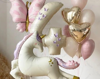 Ballon aluminium licorne papillon, ballon chiffre licorne, décoration de fête d'anniversaire, articles de fête licorne, décoration de style princesse