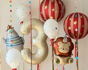 Folieballonger med karnevalstema, sifferballonger, cirkusfödelsedagsdekoration, lejon, flygplan, luftballongdekor, ballonger för födelsedagspojke