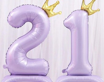 Balão metalizado roxo claro em formato de número, balões de 0 a 9, decoração para festa de aniversário, design moderno com coroa, balões para meninas
