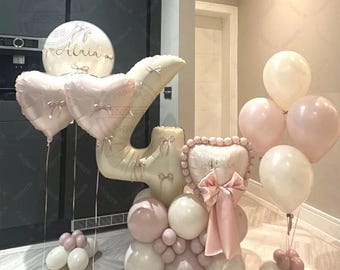 65 globos de aluminio con forma de corazón, globos de números en forma de corazón, decoración para fiestas de cumpleaños, artículos para fiestas en color blanco crema, decoración estilo princesa.