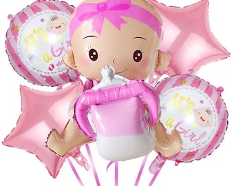 Juego de 5 globos para bebé niño o niña, globos para fiesta de revelación de género, decoración para baby shower, decoración temática para bebés