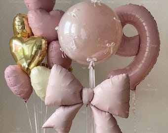 Roze strik hartfolieballonnen, roze nummer 1-9 ballonnen voor meisjesverjaardagsfeestje, roze feestartikelen, decor voor meisjes