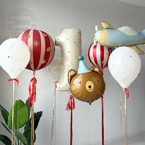 Adorabili palloncini a forma di orsetto in lamina, palloncini a forma di numero, decorazioni per feste di compleanno, aereo, decorazioni con mongolfiere, palloncini per il compleanno del bambino