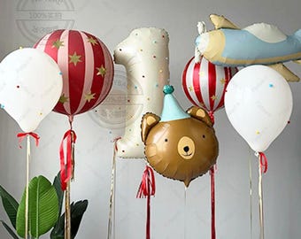 Adorable ours, ballons en aluminium métallisés, ballons chiffrés, décoration de fête d'anniversaire, avion, montgolfière design, ballons pour anniversaire de garçon