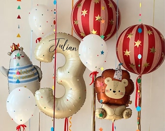 Globos de aluminio personalizados con temática de carnaval, globos con números, decoración para fiesta de cumpleaños de circo, león, decoración con globos aerostáticos, globo de cumpleaños para niño