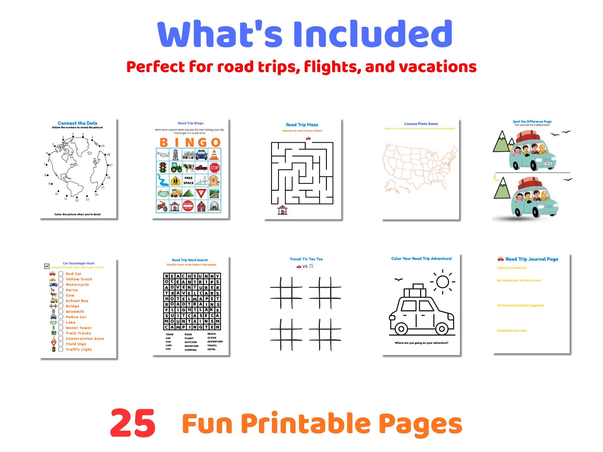 Kids Road Trip Activity Pack Printable | Travel Games for Kids | Car ...