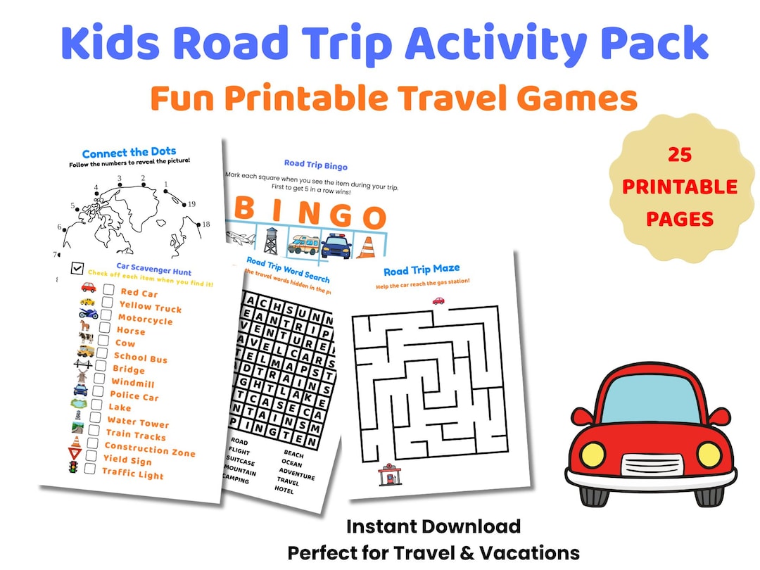 Kids Road Trip Activity Pack Printable | Travel Games for Kids | Car ...