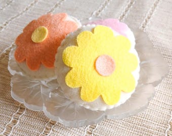 Hand Stitched Felt Flower Cookie Toy, Woodland Play Food