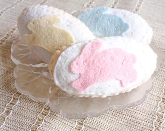 Hand-Stitched Felt Easter Bunny Cookies, Play Food Toy