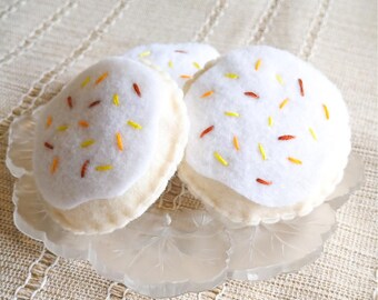 Hand-Stitched Felt Sugar Cookies, Fall Themed with Sprinkles, Play Food Toy