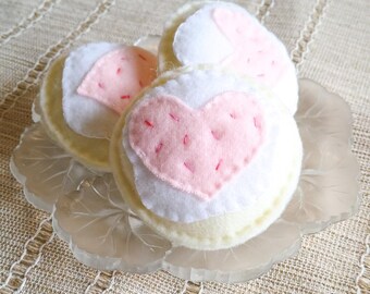 Hand-Stitched Felt Heart Cookies, Play Food Toy, Woodland Bakery Set