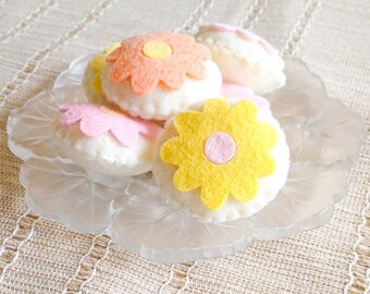 Hand Stitched Felt Flower Mini Cookie Toy, Woodland Play Food