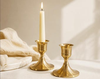 Vintage Brass‑Tone Metal Candlestick Holder, Retro Taper Candle Holder, Ins Home Table Decor，Single Piece