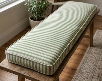 3" Custom Bench Cushion for Window Seat and Indoor Seating,Linen Window Bench Cushion,Linen Stripe Kallax Cushion,Bench Reading Nook Cushion
