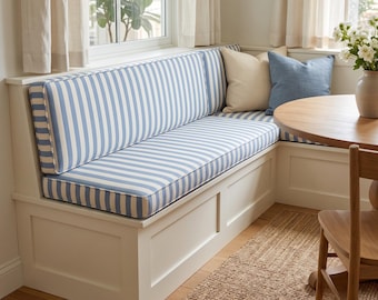 3" Striped Dining Nook Cushion, Indoor Corner Bench Cushion, Ticking Window Seat Cushion, Custom Banquette Cushion, Washable Kitchen Cushion