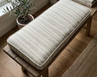 Cojín de banco personalizado de lino a rayas de 7,6 cm (3"), cojín para banco de interior, cojín Kallax de lino natural, cojín de suelo, cojín para banco de rincón de comedor.