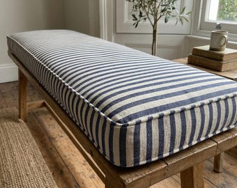 3 "Navy Blau gestreiftes benutzerdefiniertes Bankkissen Innen, Bodenkissen, Kallax Kissen, Esseckenbankkissen, Kissen für Fenstersitzplatz