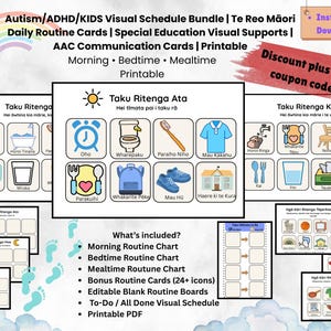 Te Reo Māori Autism Visuellt schema | Dagliga rutinkort för barn (utskrivbar PDF)
