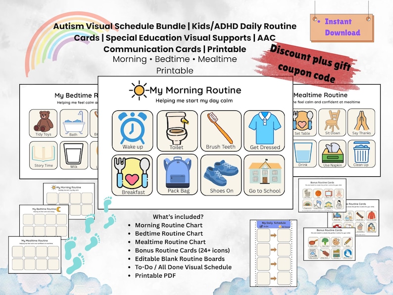 Autism Visual Schedule Cards | Kids Daily Routine Charts (digital) - Etsy