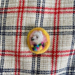 Tiny Felted Llama Cameo Brooch