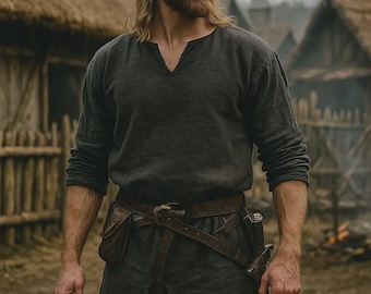 Medeltida vikingakostym, renässansskjorta, keltisk krigare, lajvkostym, historisk vikingatopp, fantasy-cosplay-vikingoutfit