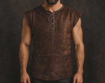 Medeltida ärmlös väst för män, gotisk piratrenässansväst, vikingajacka för lajvkrigare, riddare, cosplay, renässansmässadräktväst
