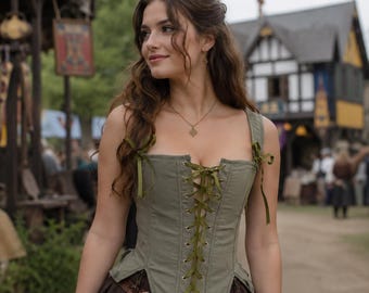 Ren Faire medeltida korsetttopp, vikingakorsett med överbyst från Edwardian, renässanskorsett för kvinnor, alviska historiska lajv-cosplaykläder