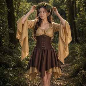 Cottagecore Corset Dress, Renaissance Fairy Gown, Medieval Fantasy Maxi Dress, Viking Inspired LARP Ren Faire Outfit Women, Fairycore Outfit