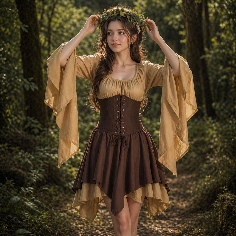 Cottagecore Corset Dress, Renaissance Fairy Gown, Medieval Fantasy Maxi Dress, Viking Inspired LARP Ren Faire Outfit Women, Fairycore Outfit