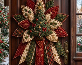 Quiltade dörrkransar för högtider, tyggalge för jul, julstjärna, renpepparkakssnögubbe, väggdekoration handgjord vinterdekoration för hemmet