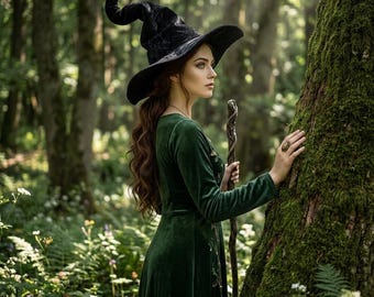 Renässansmarknadshäxhatt, Medeltida vriden skogshäxhatt, Vintage trollkarlshatt, Ren Faire Halloween-häxtillbehör, Fantasy Lajvhattar
