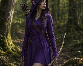 Ren Faire-gewaad boogschutter met capuchon, middeleeuwse fantasie Fairycore-jurk dames, victoriaanse elfenjurk, LARP-kostuumoutfit, fantasy-elf-cosplayjurk
