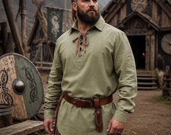 Vikingatunika för män, medeltida renässansskjorta, keltisk krigardräkt, Ren Faire pirattunika, nordiska lajvkläder, vikingakostym