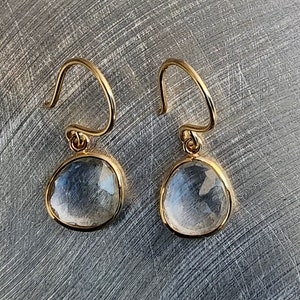 Goshenite Rose Cut Gems Set In 18kt Yellow Gold Dangle Earring Ready To Ship Gift Wedding Holiday Birthday Anniversary Bridal Semi Precious
